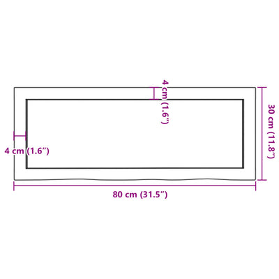 væghylde 80x30x(2-6) cm behandlet massivt egetræ lysebrun