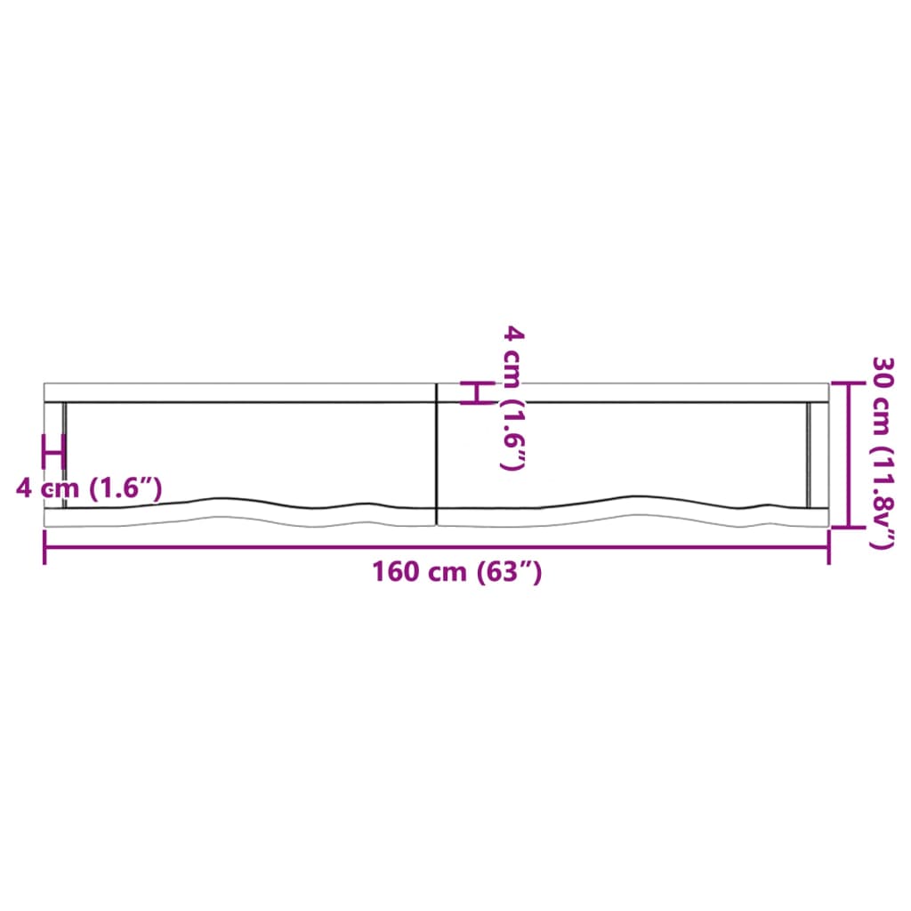 væghylde 160x30x(2-6) cm behandlet massivt egetræ lysebrun