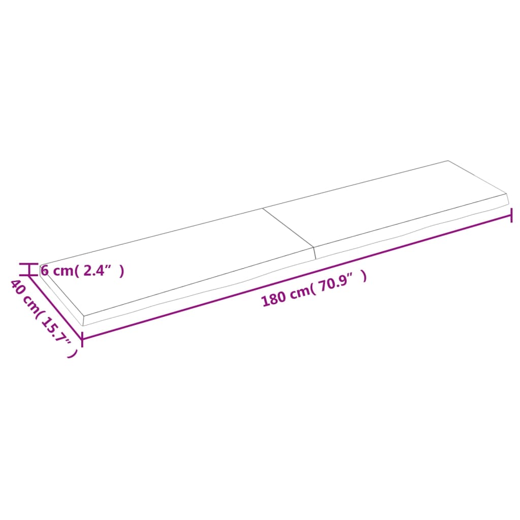 væghylde 180x40x(2-6) cm behandlet massivt egetræ lysebrun