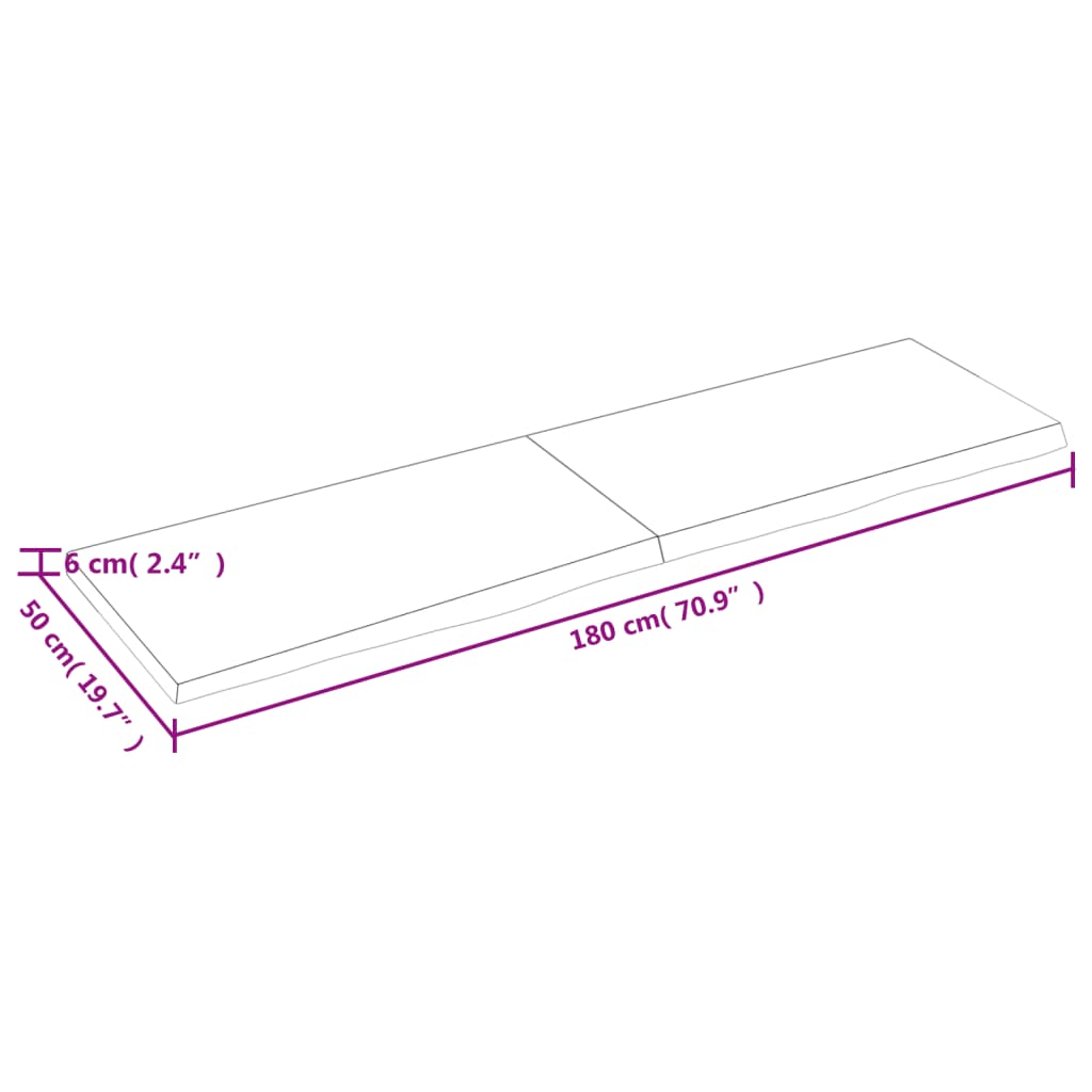 væghylde 180x50x(2-6) cm behandlet massivt egetræ lysebrun