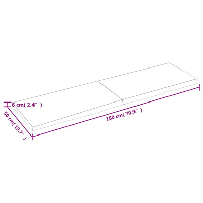 væghylde 180x50x(2-6) cm behandlet massivt egetræ lysebrun