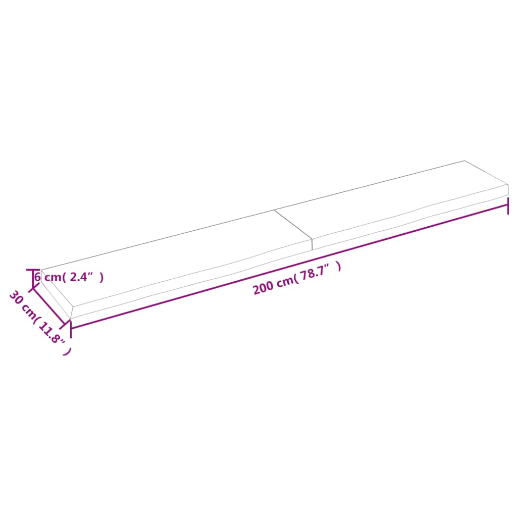 væghylde 200x30x(2-6) cm behandlet massivt egetræ lysebrun