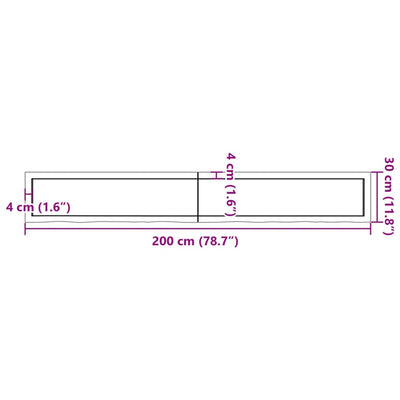 væghylde 200x30x(2-6) cm behandlet massivt egetræ lysebrun