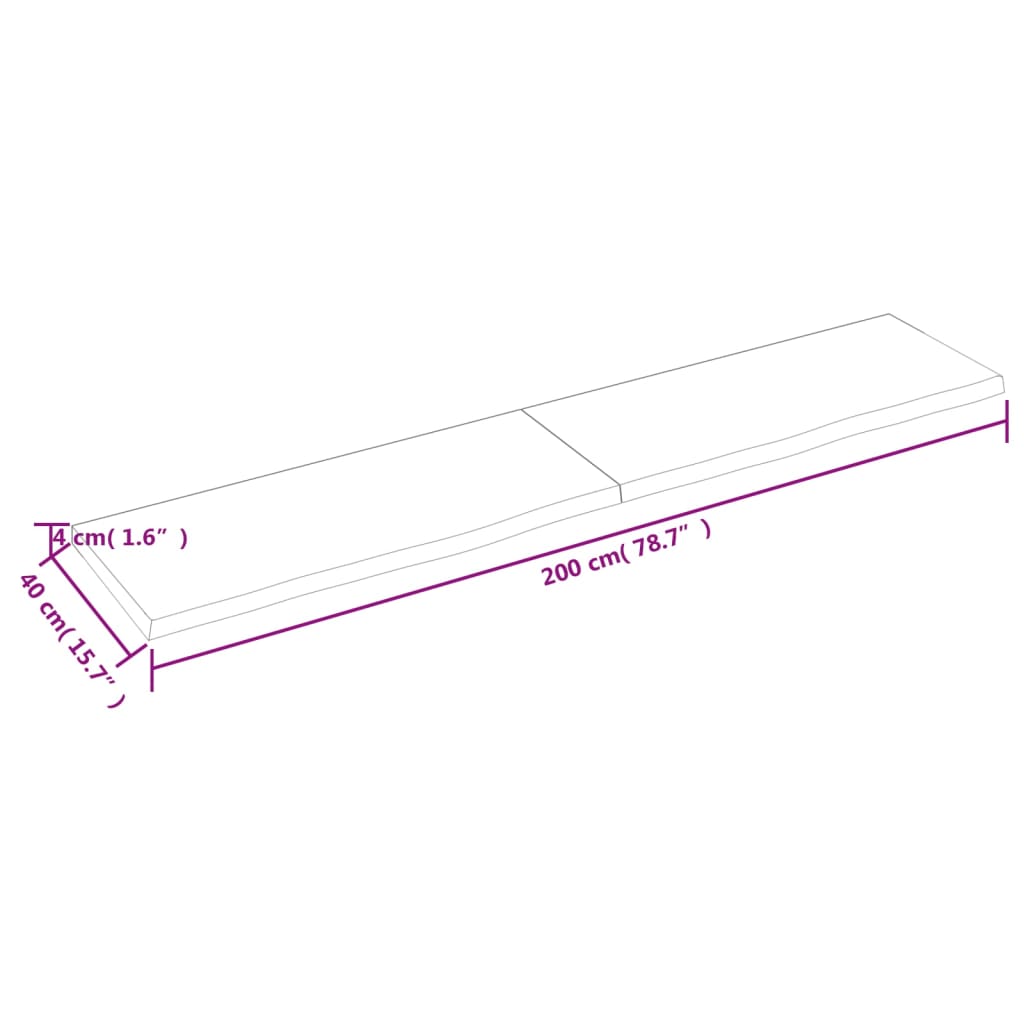 væghylde 200x40x(2-4) cm behandlet massivt egetræ lysebrun