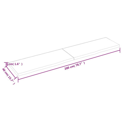 væghylde 200x40x(2-4) cm behandlet massivt egetræ lysebrun