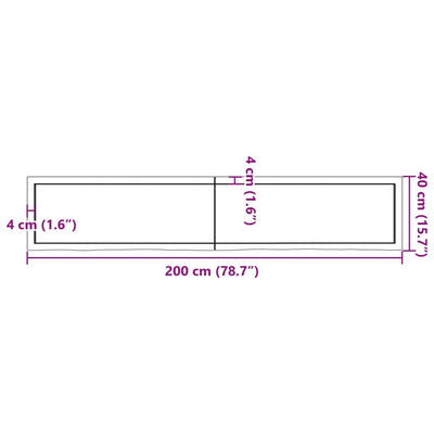 væghylde 200x40x(2-4) cm behandlet massivt egetræ lysebrun