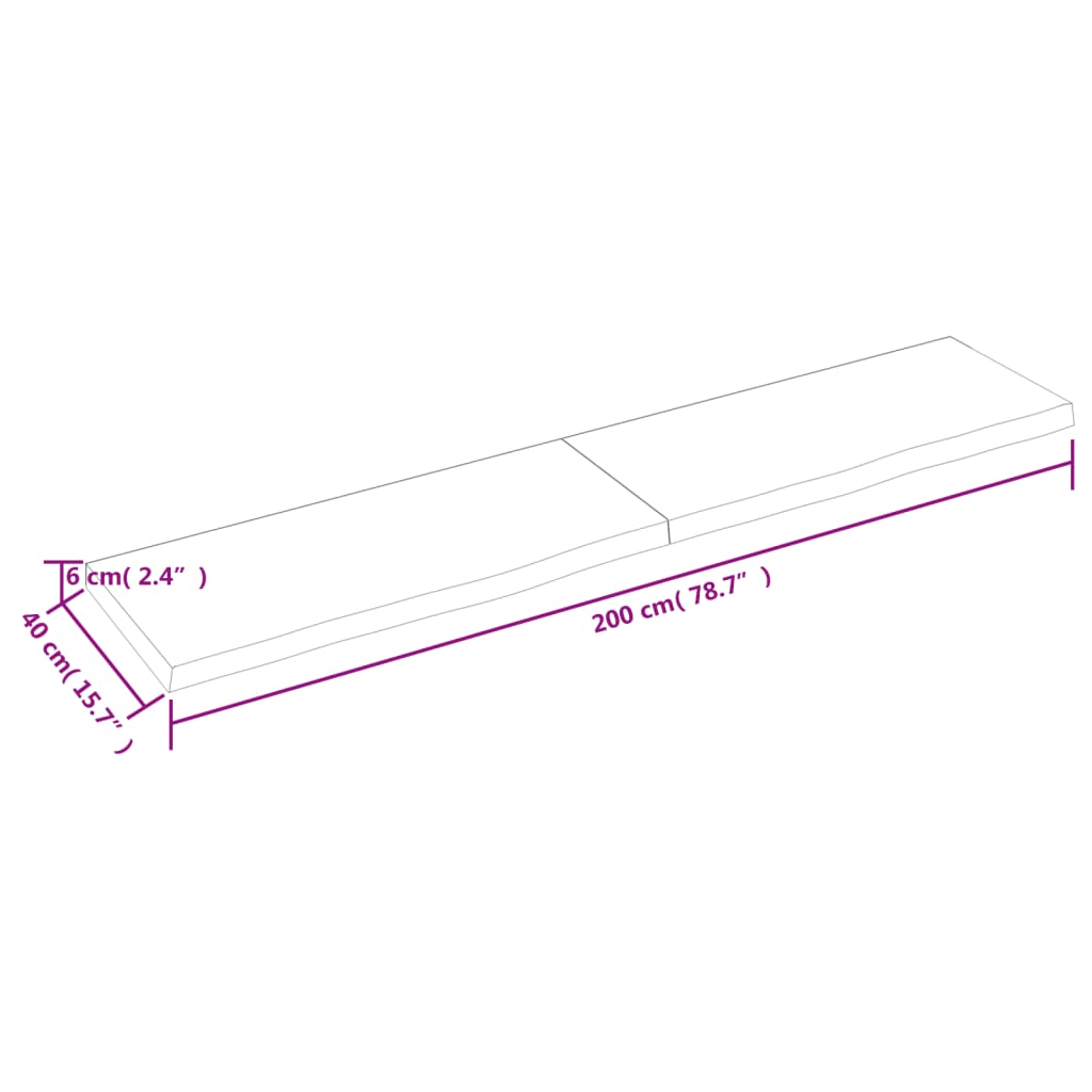 væghylde 200x40x(2-6) cm behandlet massivt egetræ lysebrun