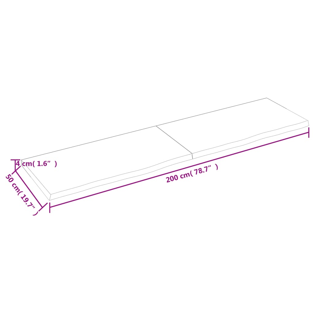 væghylde 200x50x(2-4) cm behandlet massivt egetræ lysebrun