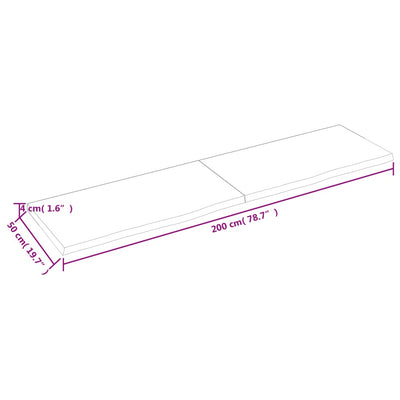 væghylde 200x50x(2-4) cm behandlet massivt egetræ lysebrun