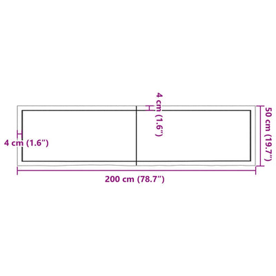 væghylde 200x50x(2-4) cm behandlet massivt egetræ lysebrun