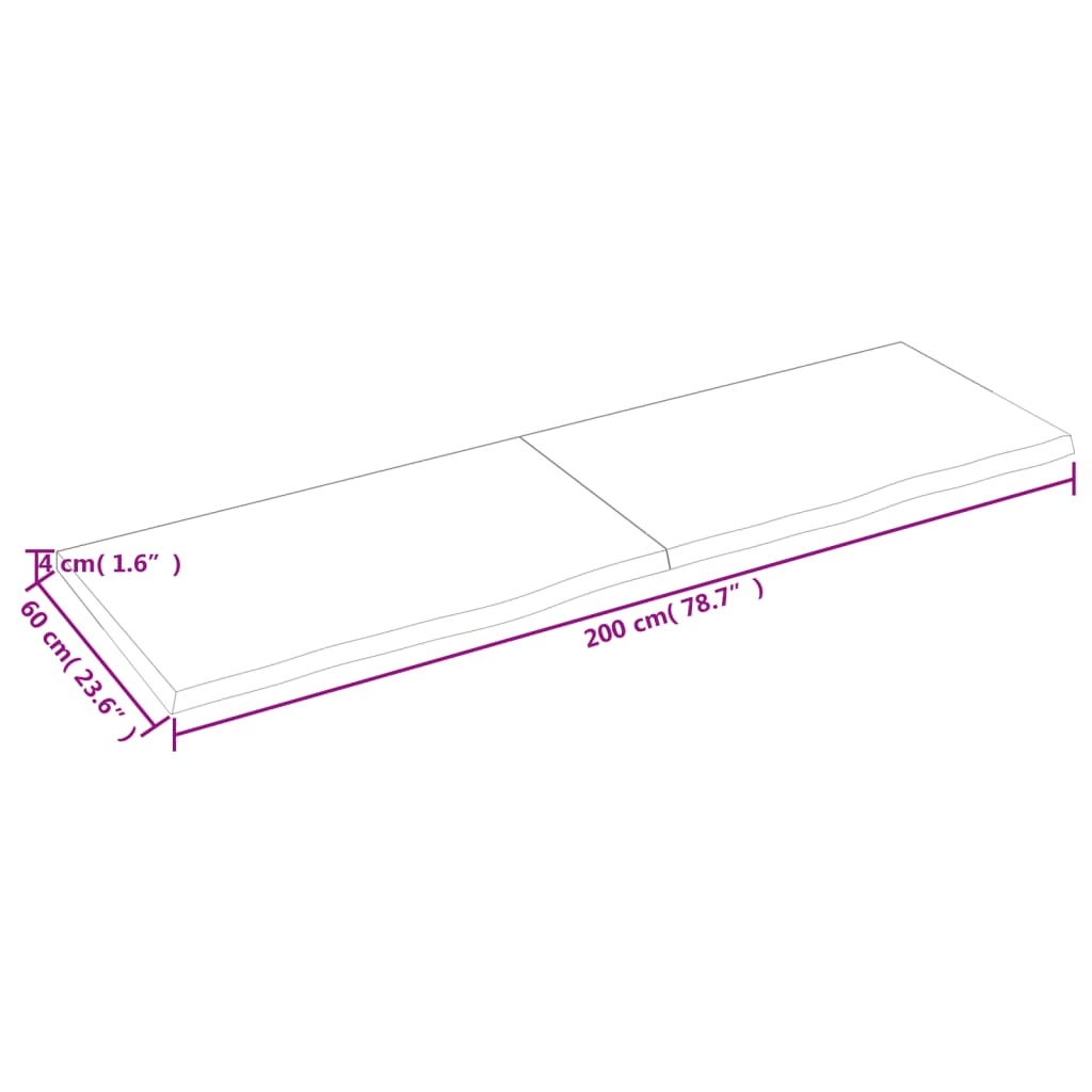 væghylde 200x60x(2-4) cm behandlet massivt egetræ lysebrun