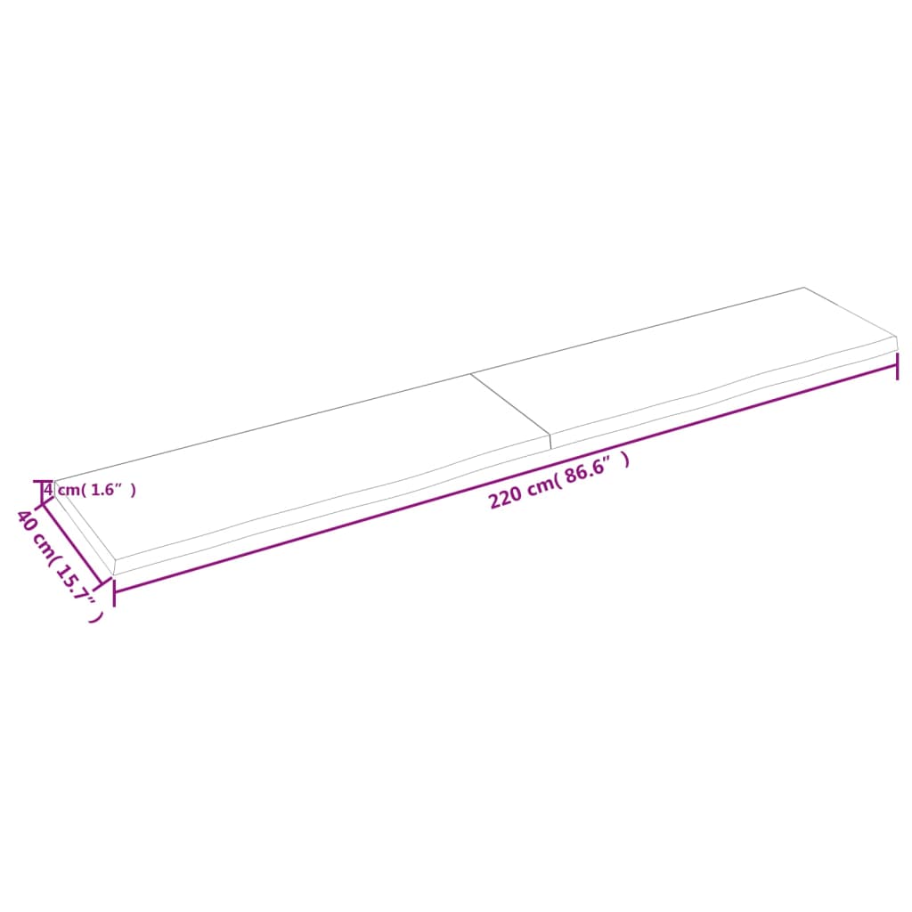 væghylde 220x40x(2-4) cm behandlet massivt egetræ lysebrun