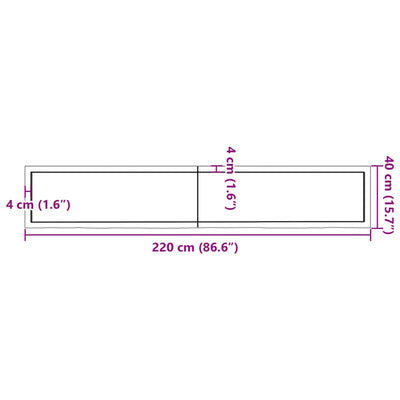 væghylde 220x40x(2-4) cm behandlet massivt egetræ lysebrun