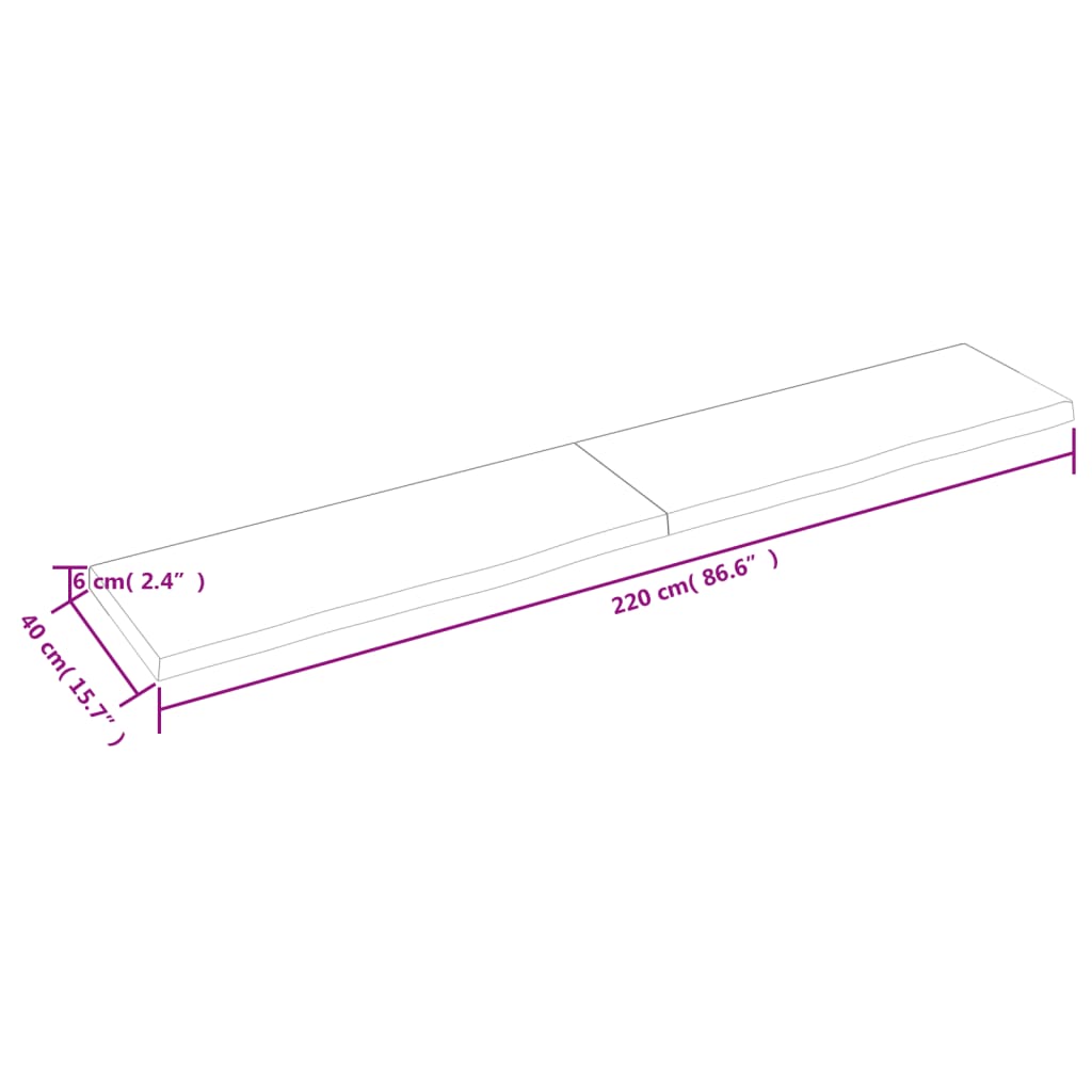 væghylde 220x40x(2-6) cm behandlet massivt egetræ lysebrun