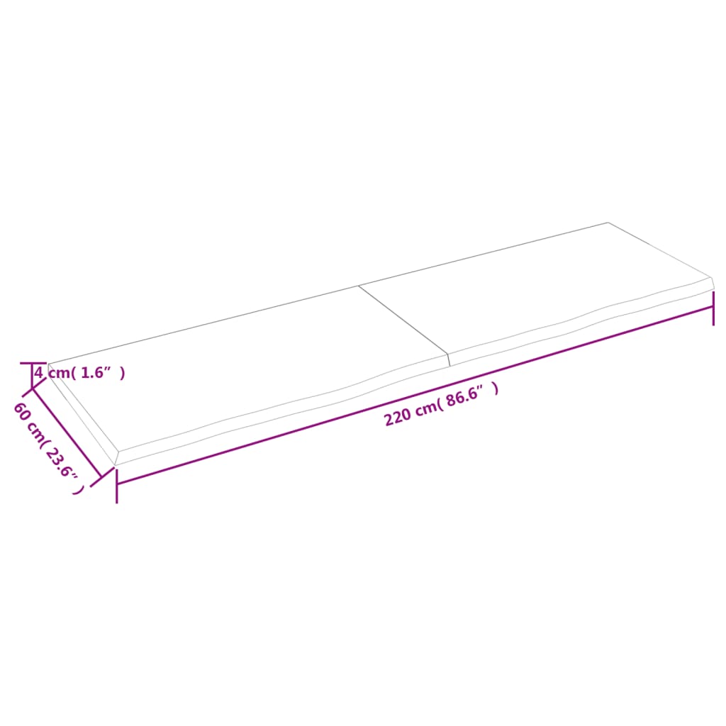 væghylde 220x60x(2-4) cm behandlet massivt egetræ lysebrun