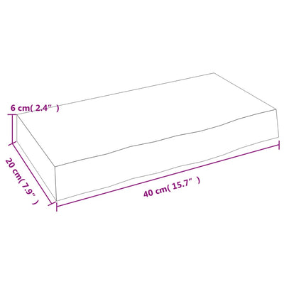 væghylde 40x20x6 cm behandlet massivt egetræ mørkebrun