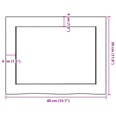 væghylde 40x30x(2-4) cm behandlet massivt egetræ mørkebrun