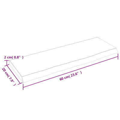 væghylde 60x20x2 cm behandlet massivt egetræ mørkebrun