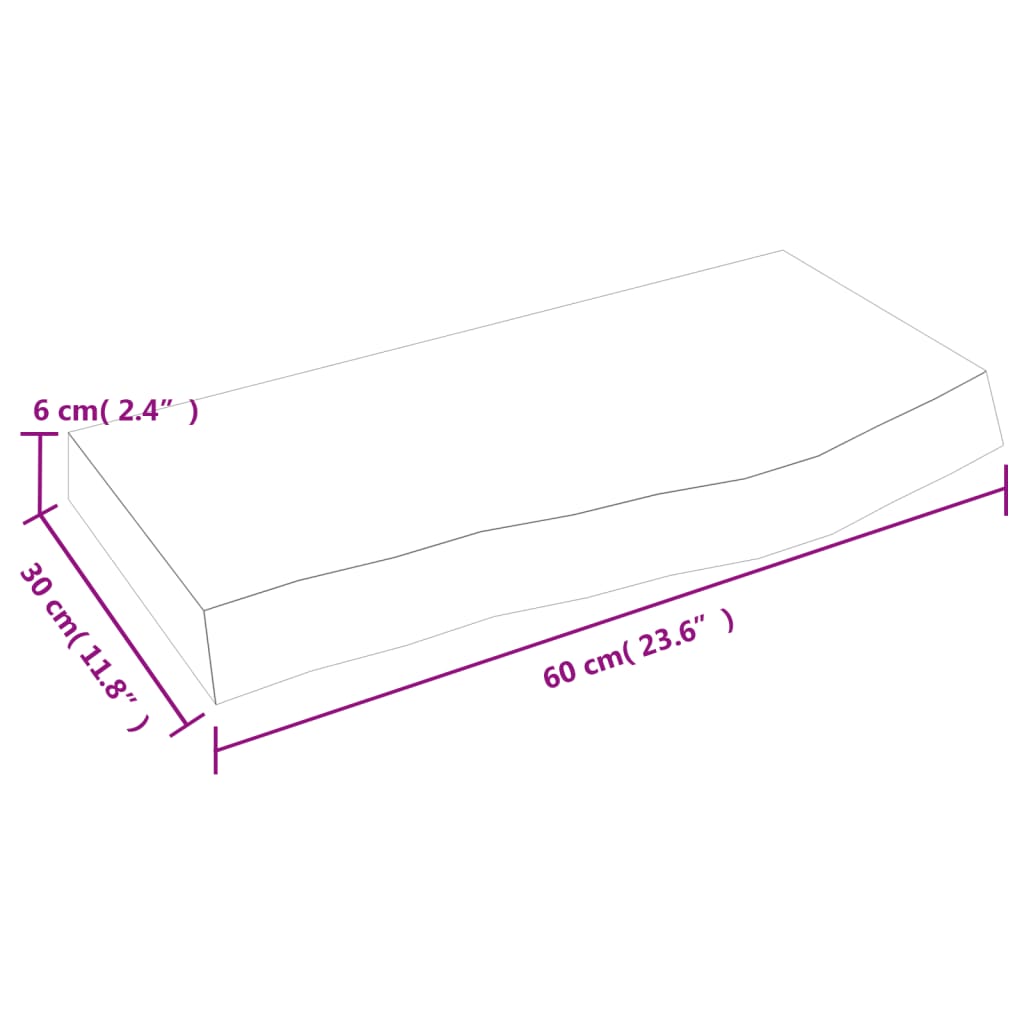 væghylde 60x30x(2-6) cm behandlet massivt egetræ mørkebrun