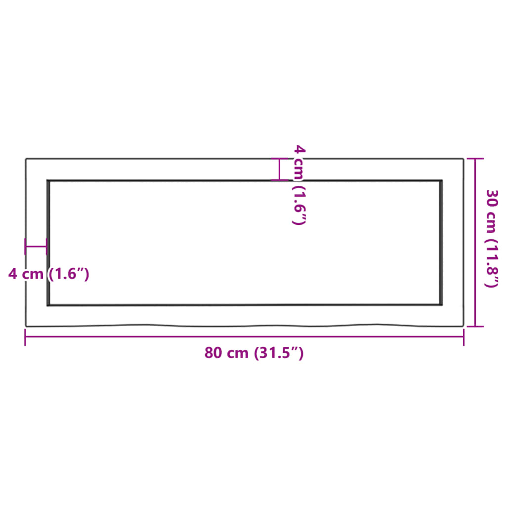 væghylde 80x30x(2-6) cm behandlet massivt egetræ mørkebrun