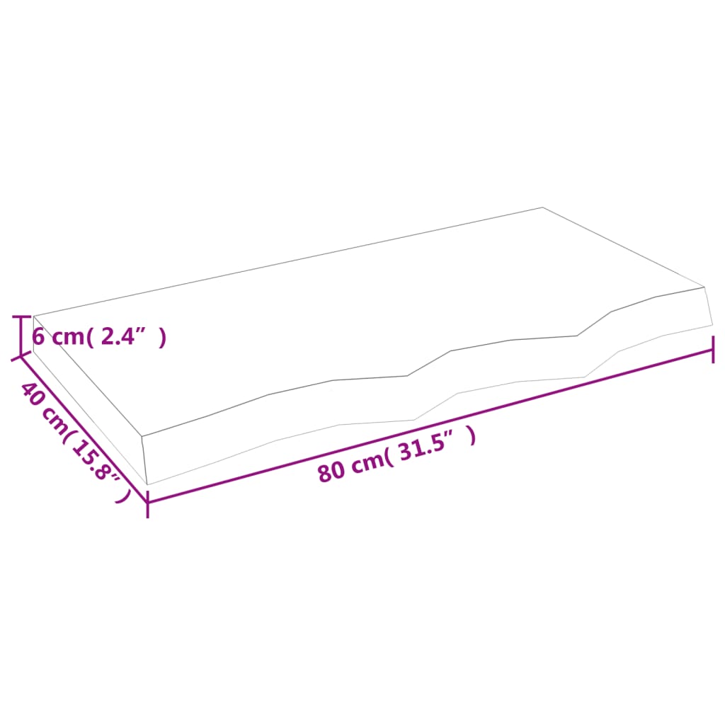 væghylde 80x40x(2-6) cm behandlet massivt egetræ mørkebrun