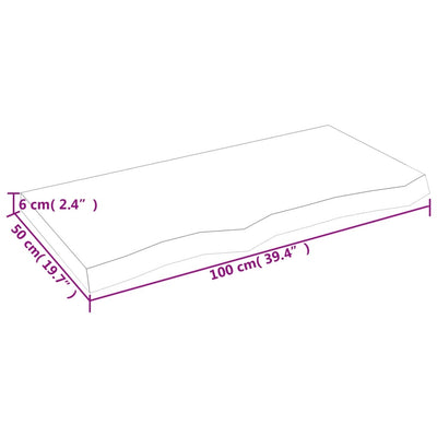 væghylde 100x50x(2-6) cm behandlet massivt egetræ mørkebrun