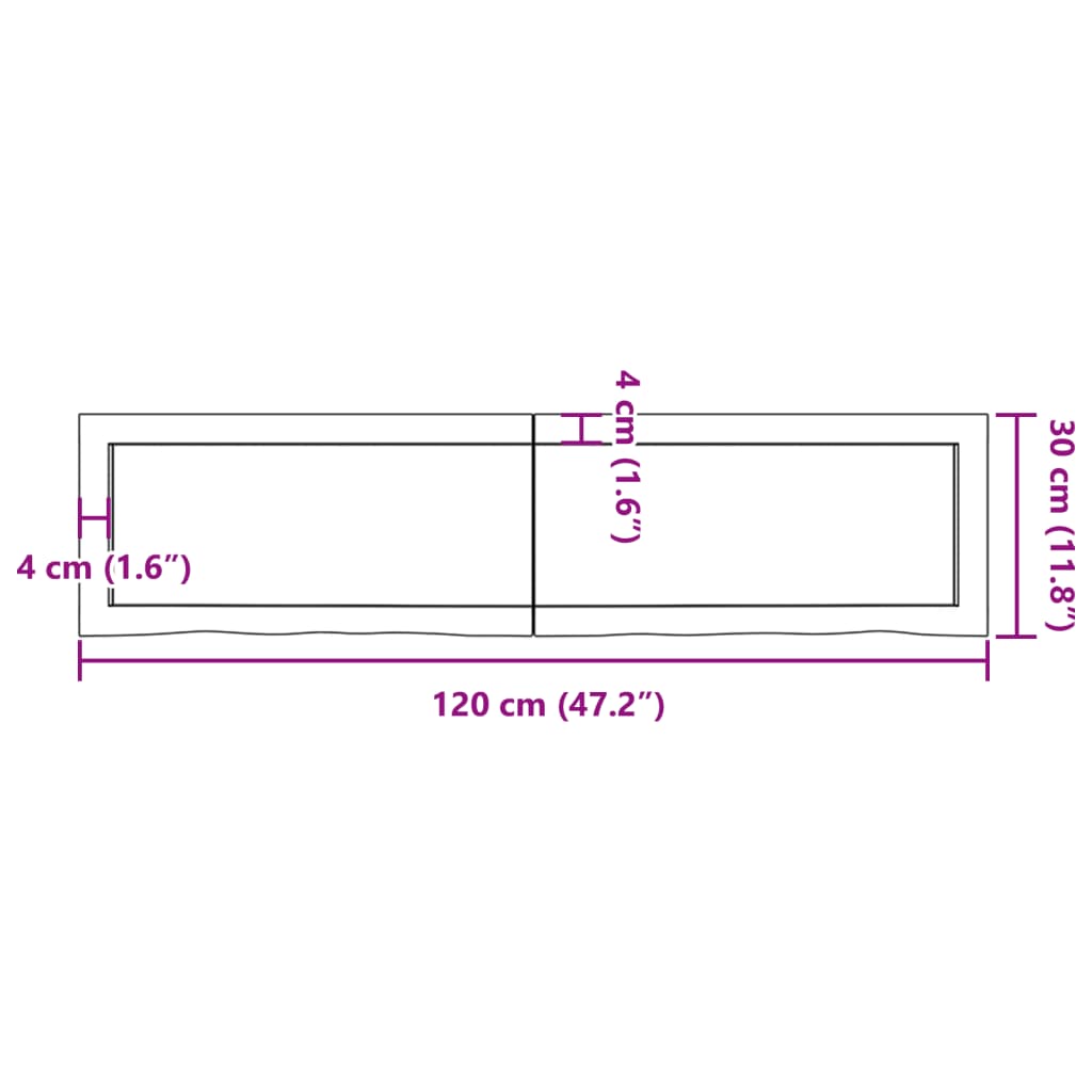 væghylde 120x30x(2-4) cm behandlet massivt egetræ mørkebrun