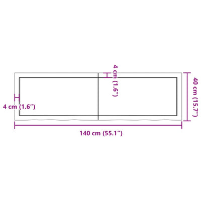 væghylde 140x40x(2-4) cm behandlet massivt egetræ mørkebrun