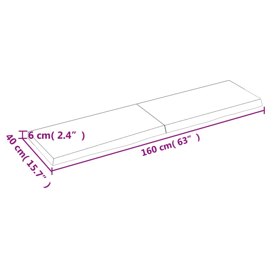 væghylde 160x40x(2-6) cm behandlet massivt egetræ mørkebrun