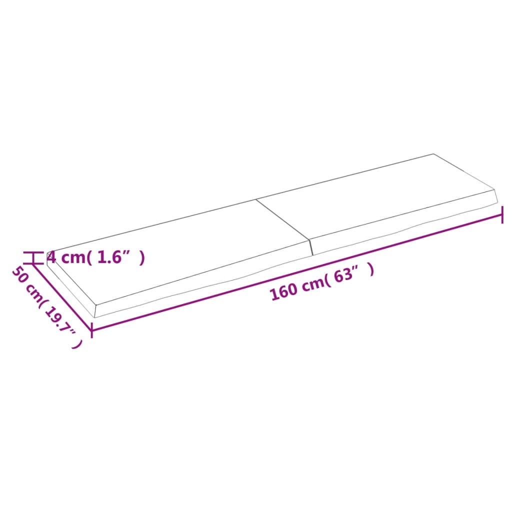 væghylde 160x50x(2-4) cm behandlet massivt egetræ mørkebrun