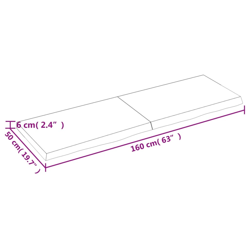 væghylde 160x50x(2-6) cm behandlet massivt egetræ mørkebrun