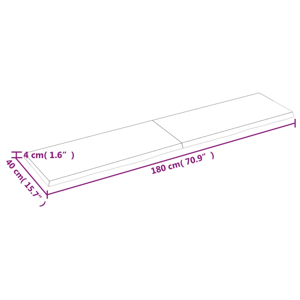 væghylde 180x40x(2-4) cm behandlet massivt egetræ mørkebrun