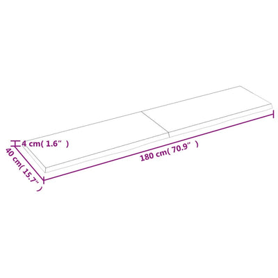 væghylde 180x40x(2-4) cm behandlet massivt egetræ mørkebrun