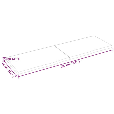 væghylde 200x60x(2-4) cm behandlet massivt egetræ mørkebrun