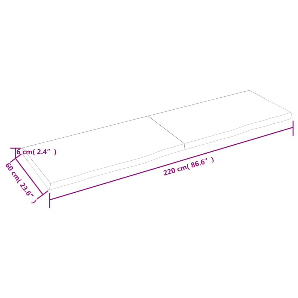 væghylde 220x60x(2-6) cm behandlet massivt egetræ mørkebrun