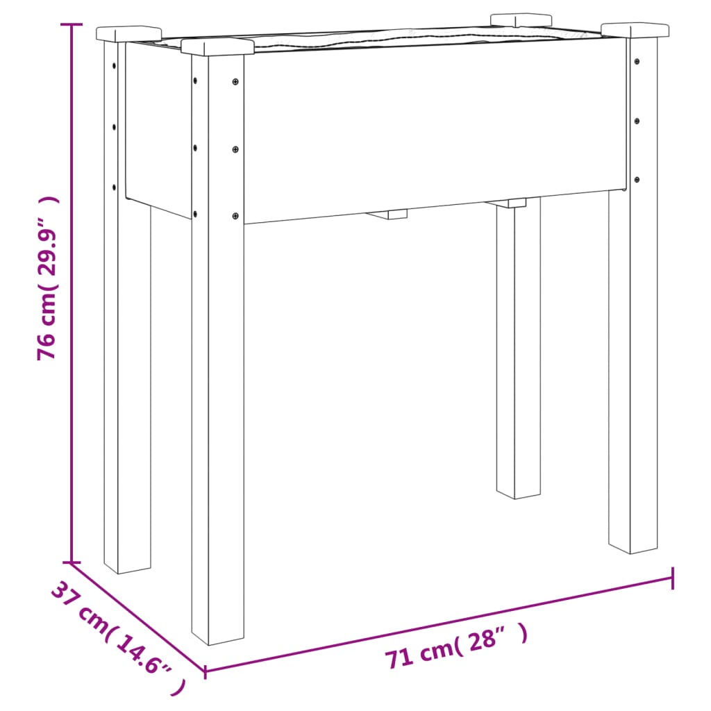 plantekasse med foring 71x37x76 cm massivt fyrretræ