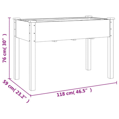 plantekasse med foring 118x59x76 cm massivt fyrretræ