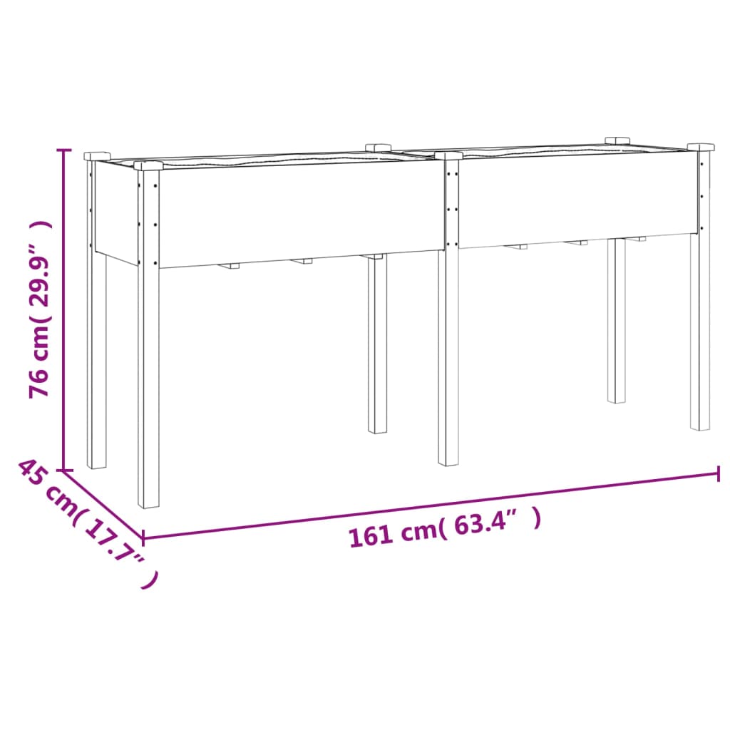 plantekasse med foring 161x45x76 cm massivt fyrretræ