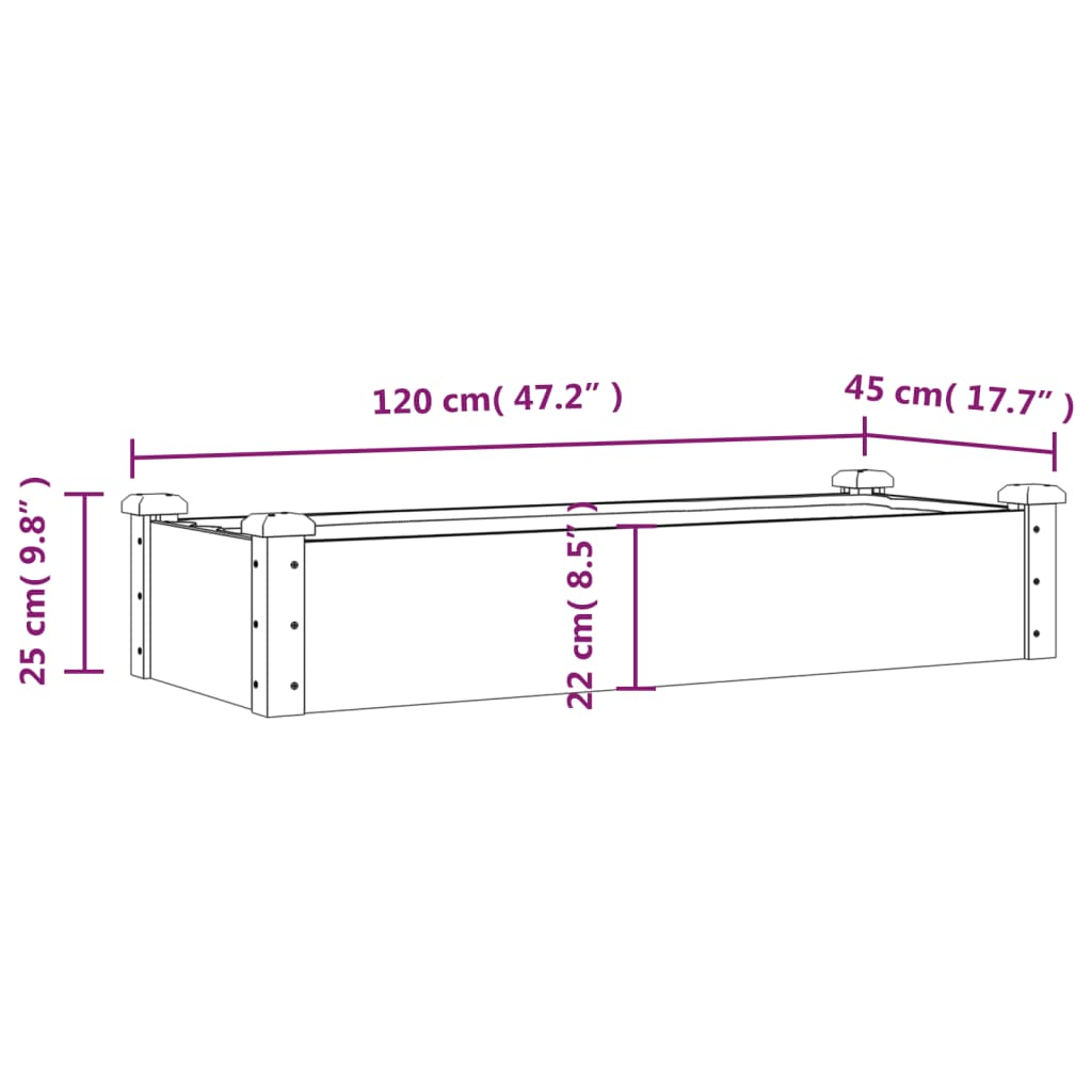 højbed med foring 120x45x25 cm massivt fyrretræ brun