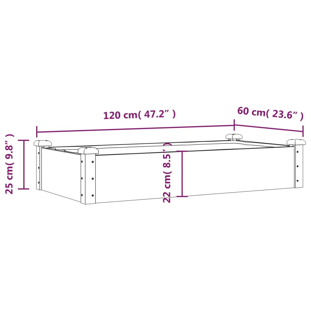 højbed med foring 120x60x25 cm massivt fyrretræ brun