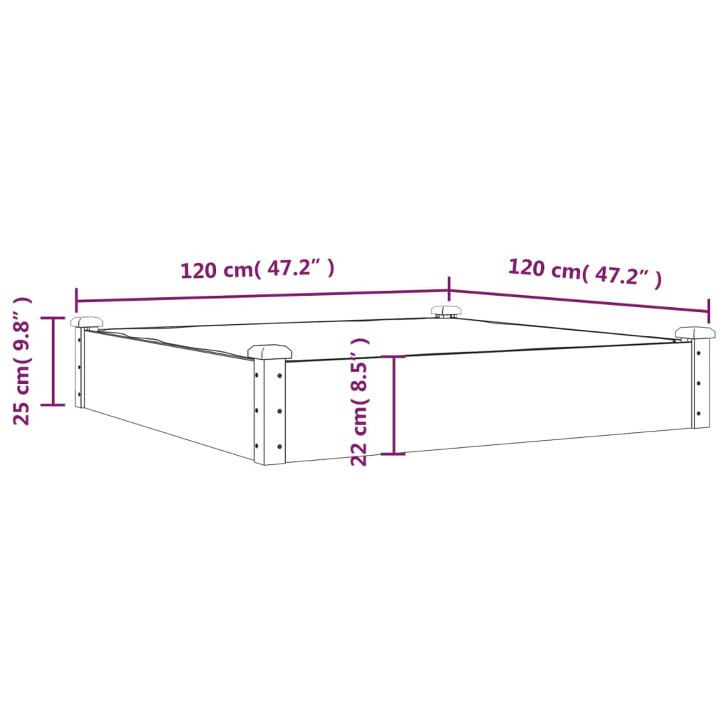 højbed med foring 120x120x25 cm massivt fyrretræ grå