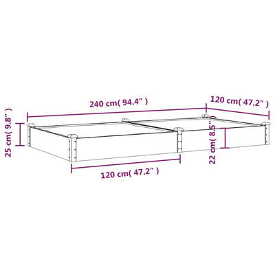 plantekasse med foring 240x120x25 cm massivt fyrretræ brun