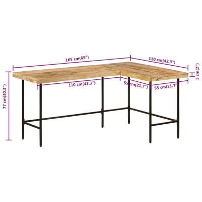 skrivebord 165x110x77 cm massivt mangotræ og jern