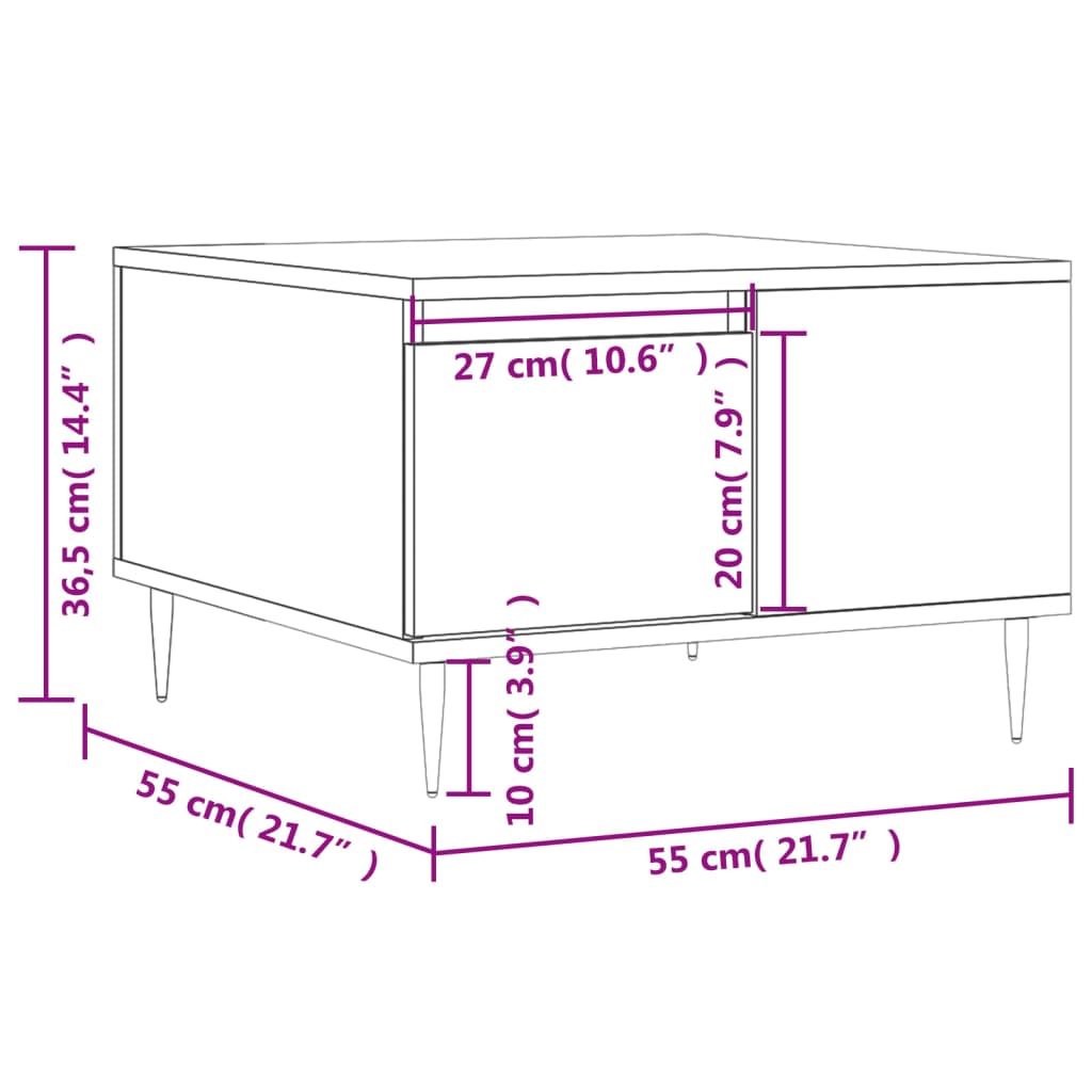 sofabord 55x55x36,5 cm konstrueret træ hvid