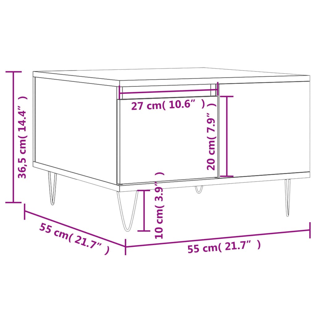 sofabord 55x55x36,5 cm konstrueret træ sort