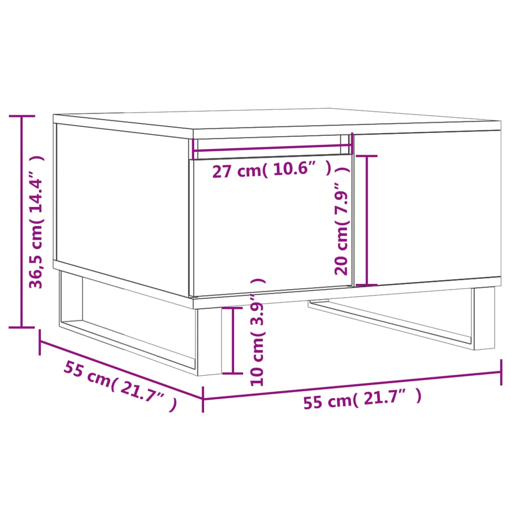 sofabord 55x55x36,5 cm konstrueret træ brun egetræsfarve