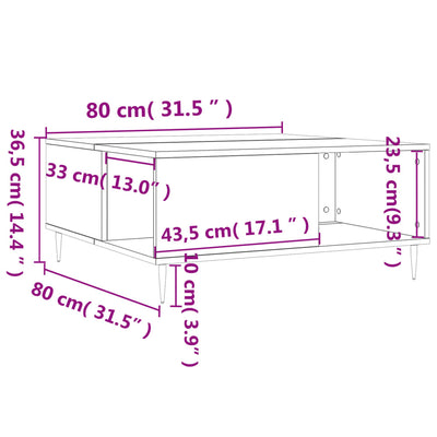 sofabord 80x80x36,5 cm konstrueret træ hvid