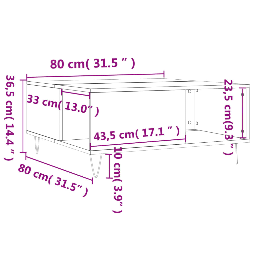 sofabord 80x80x36,5 cm konstrueret træ sort