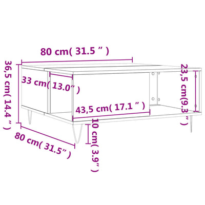 sofabord 80x80x36,5 cm konstrueret træ sort