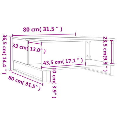 sofabord 80x80x36,5 cm konstrueret træ brun egetræsfarve